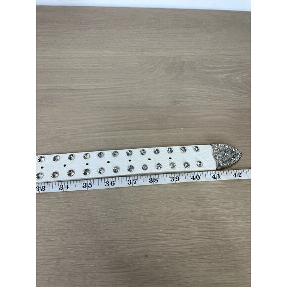 Women\'s Western Rhinestone studded leather belt white L 42\
